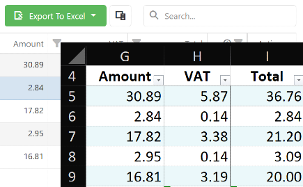 Extracted data can be exported to MS Excel.